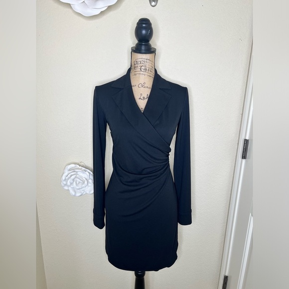 Express Dresses & Skirts - NTM: Express Pullover Wrap Style Tuxedo Look Long Sleeve Black Dress Sz 3/4